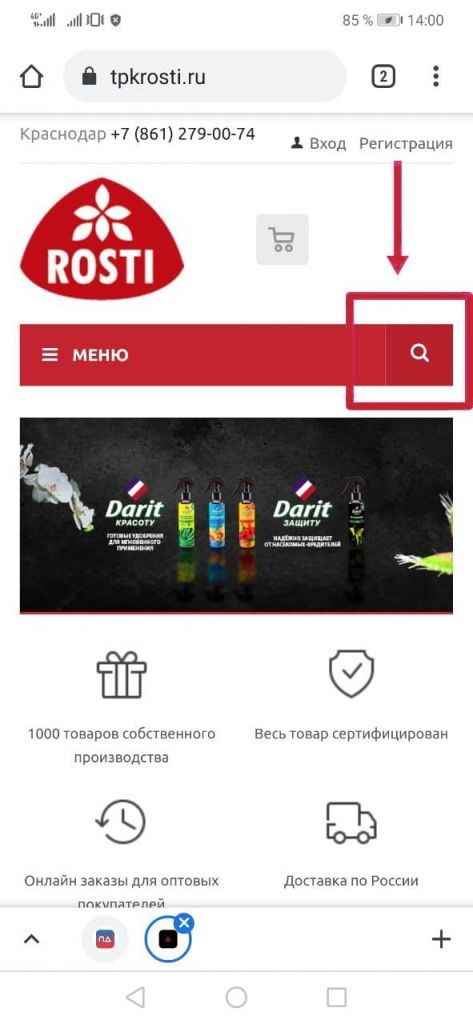 Как найти товар в интернет магазине ROSTI