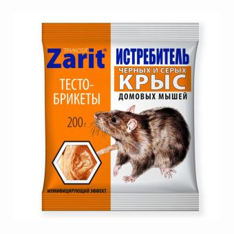 Средство от крыс и мышей тесто брикет ИСТРЕБИТЕЛЬ ТРИКОТА 200г (25) Зарит